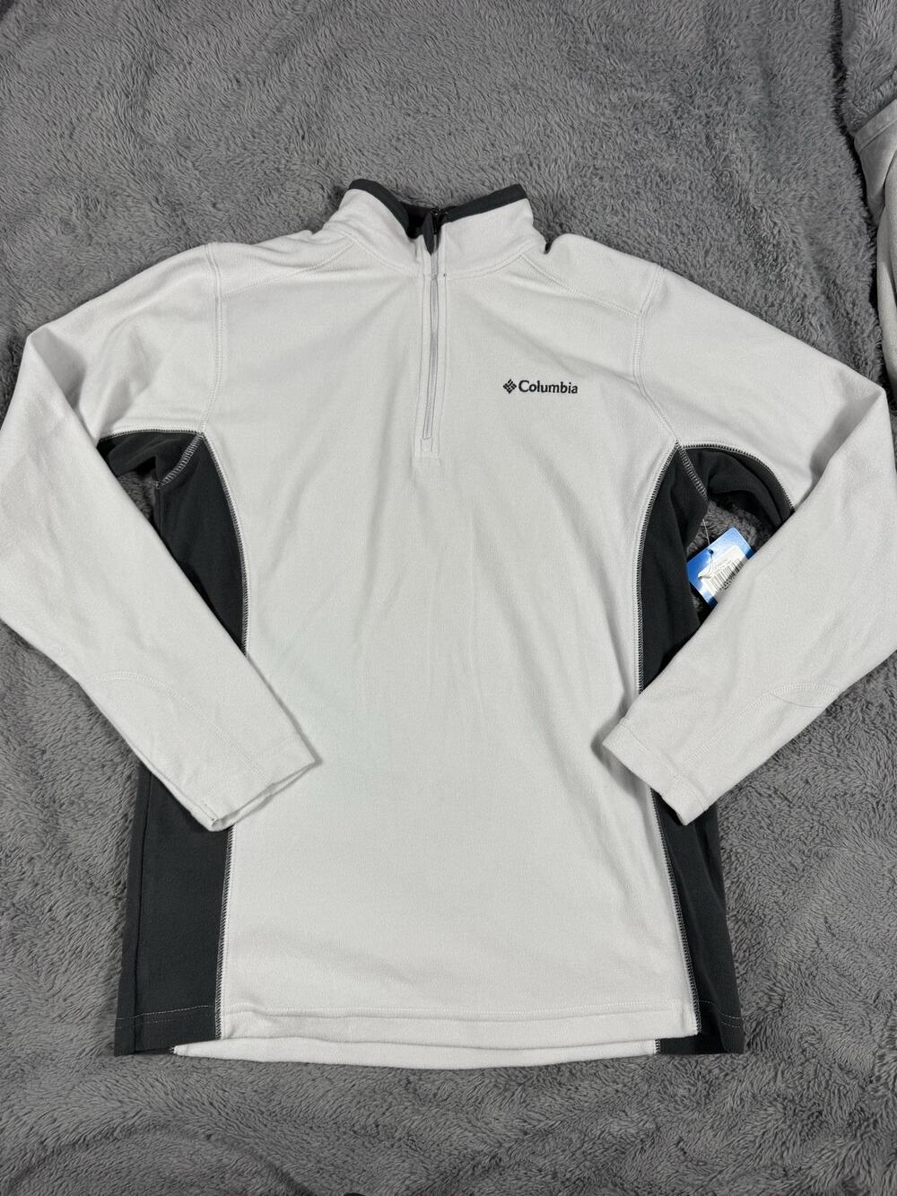 Columbia Fleece Pullover Mens XS White Gray 1/4 Zip Mock Neck Hiking Long Sleeve